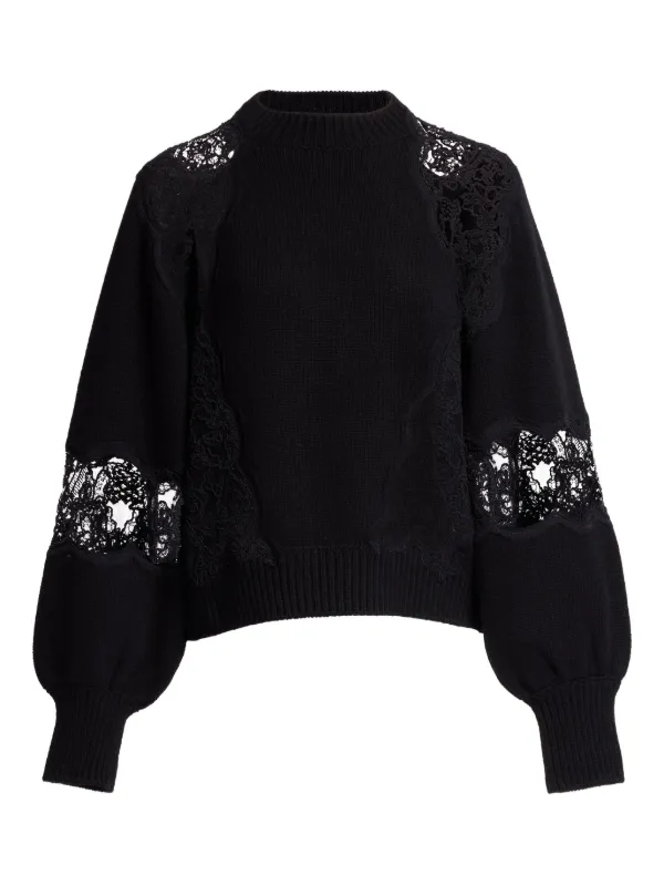 Elie Saab Lace-panel Sweater in Black