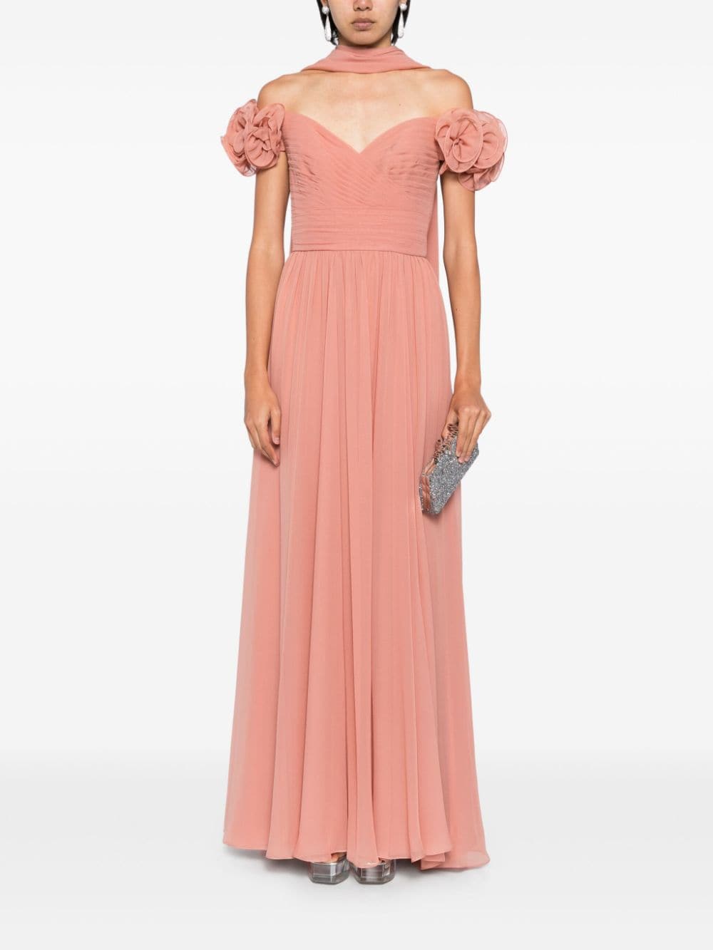 Shop Elie Saab Silk Off-shoulder Dress In Pink