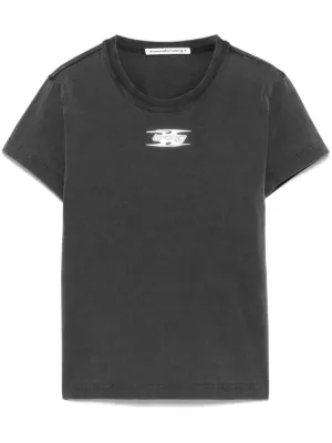 alexanderwang ダークグレー クロップド Tシャツ ロゴプリント Alexander Wang ロゴ Tシャツ | ブラック | FARFETCH JP