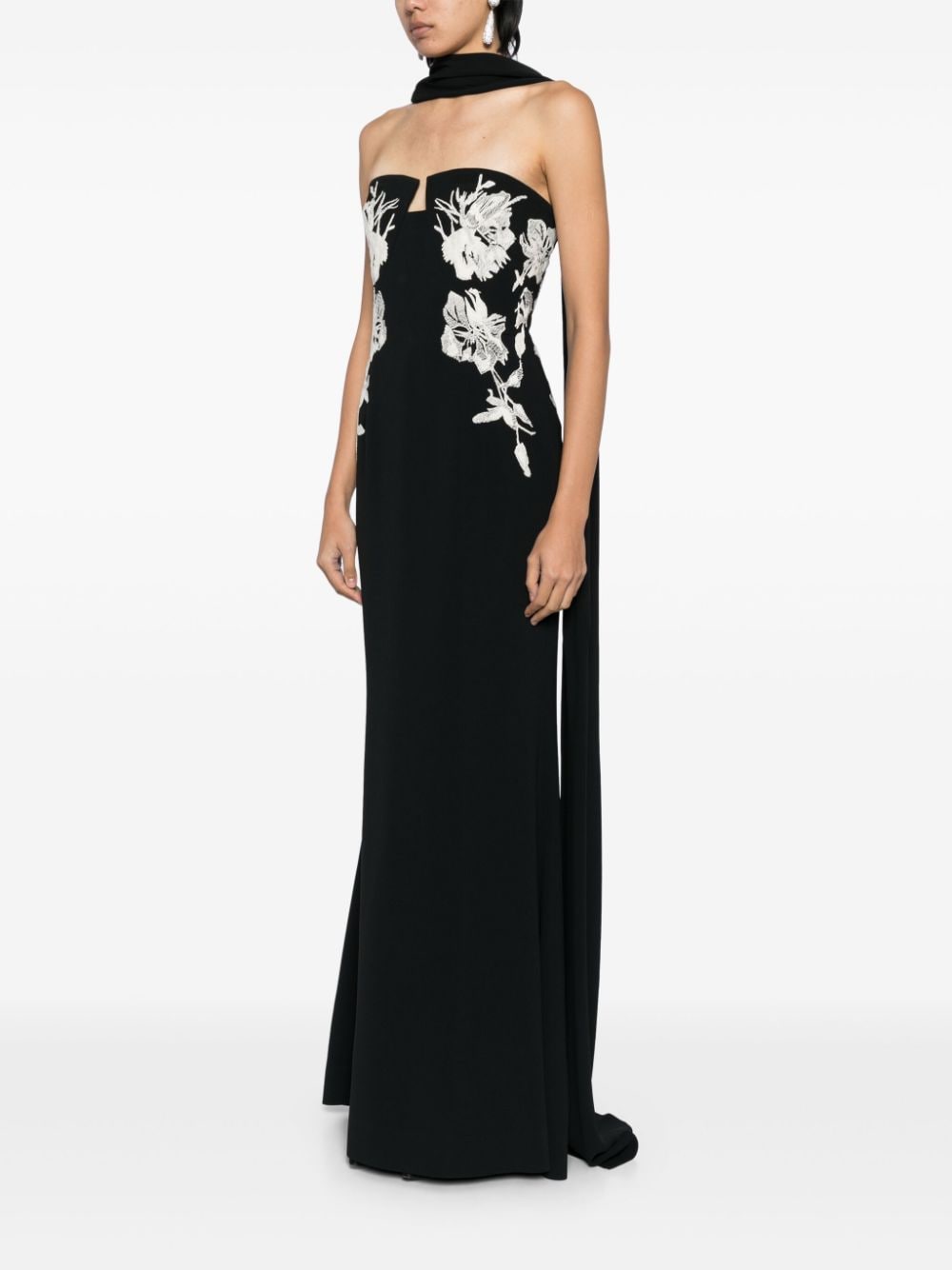 Shop Elie Saab Embroidered Strapless Dress In 黑色