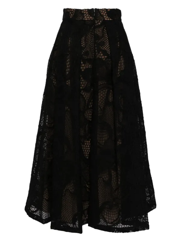 【関税込み】Elie Saab Wrap skirt Elie Saab Embroidered Midi Skirt | Black | FARFETCH