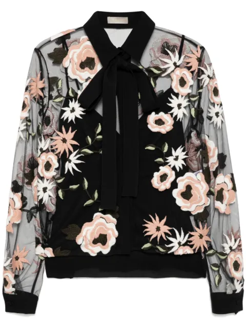 Elie Saab рубашка из тюля с цветочной вышивкой