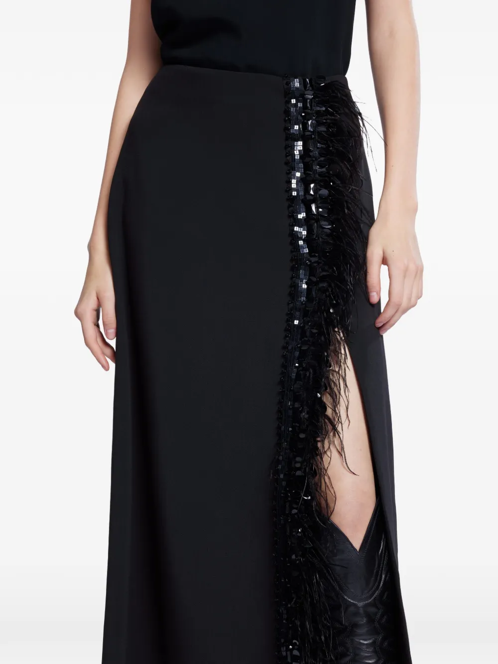  Elie Saab Jupe Mi-longue à Détails De Plumes - Noir 