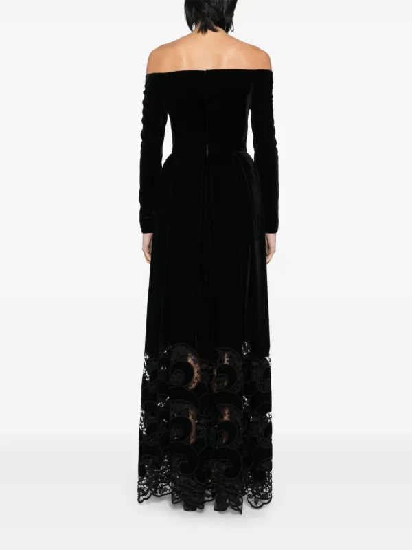 Elie Saab Embroidered Velvet Dress - Black