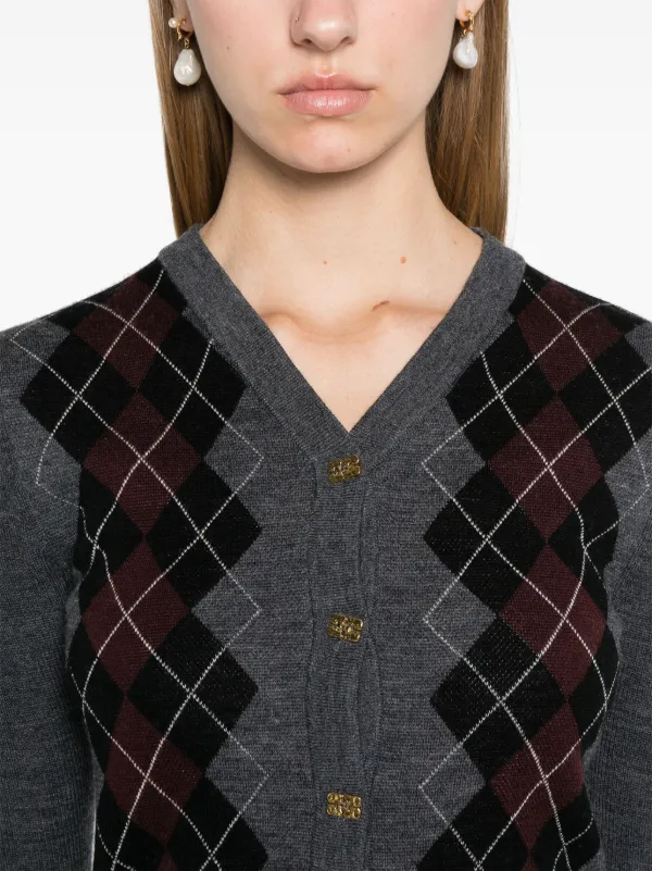 GANNI argyle-knit Cardigan | Grey | FARFETCH
