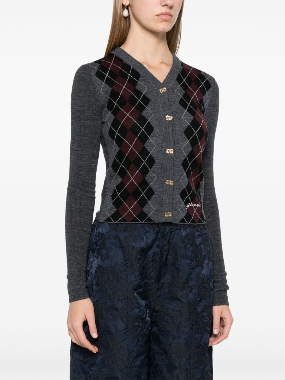 GANNI argyle-knit cardigan Women