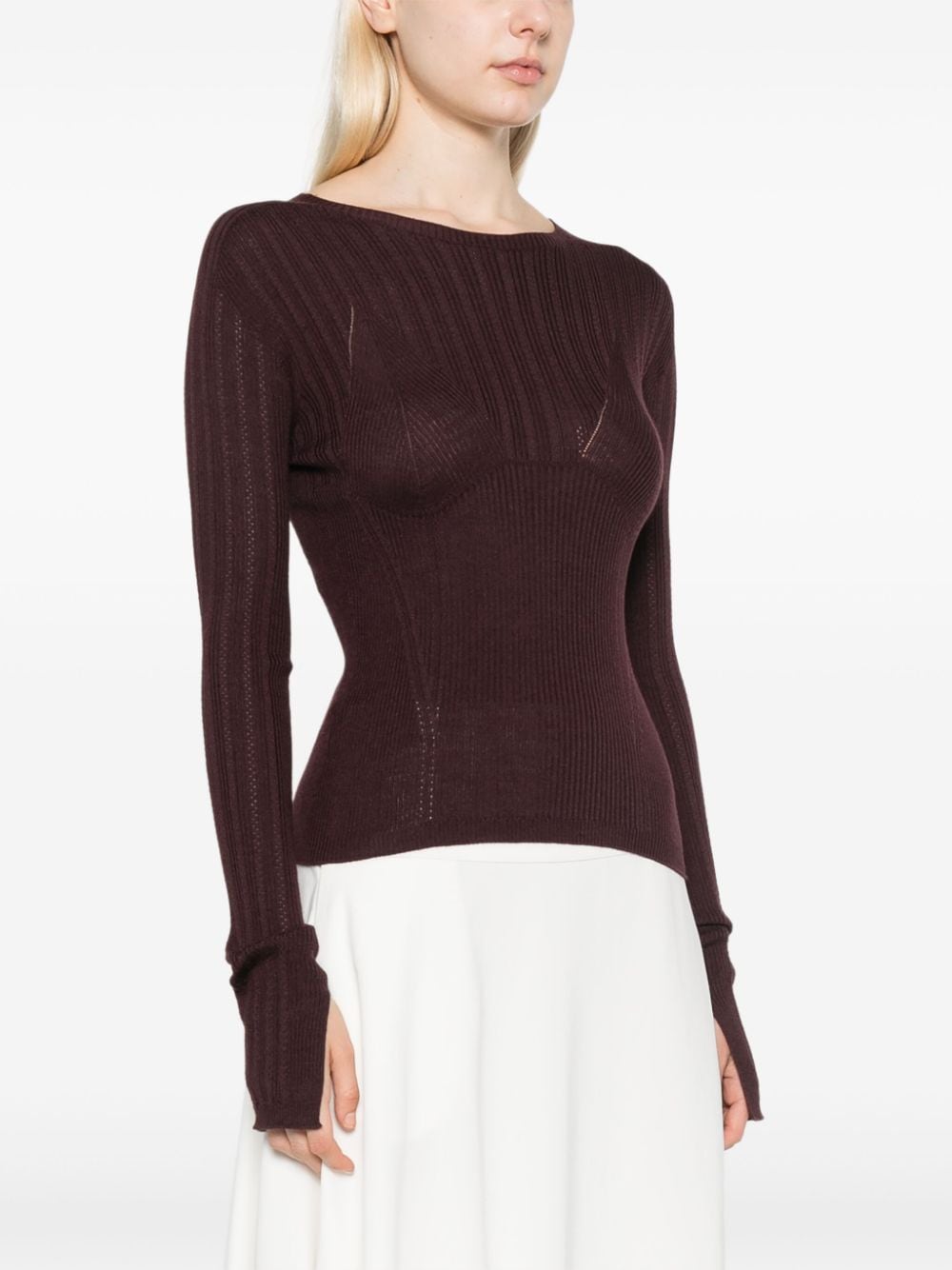 Shop Lanvin Ribbed-knit Sweater In Purple