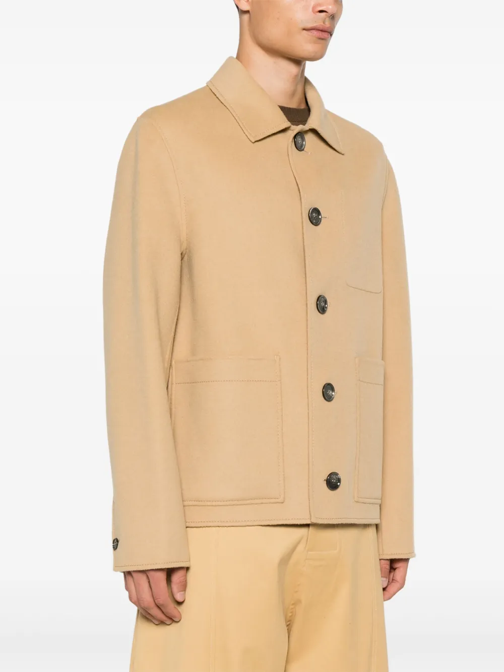 AMI Paris Leren shirtjack Beige