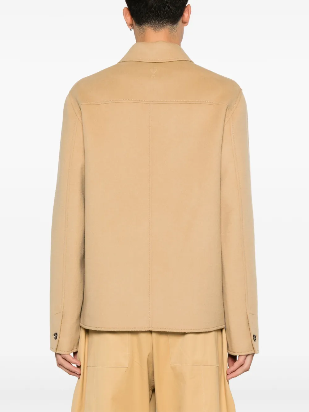 AMI Paris Leren shirtjack Beige