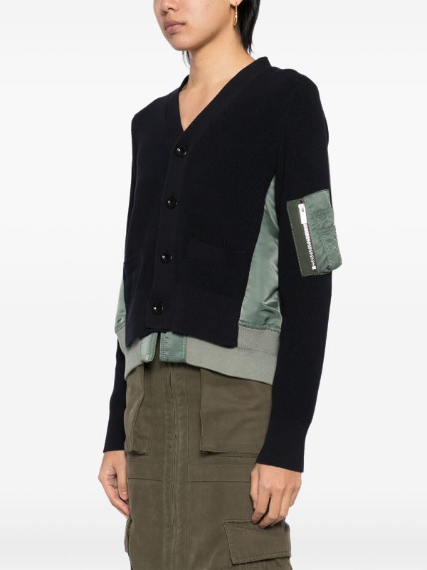 Sacai Panelled Cardigan | Blue | FARFETCH IN