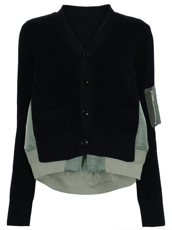 Sacai Panelled Cardigan | Blue | FARFETCH IN