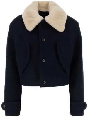 Ami Paris Cropped Shearling Jacket in Black | Lyst