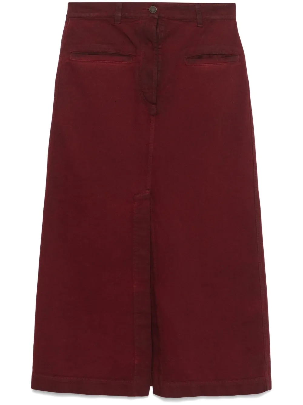 Red denim skirt with buttons sale