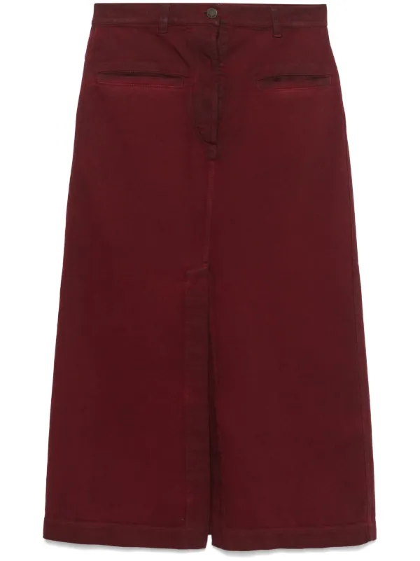 Red denim midi skirt clearance