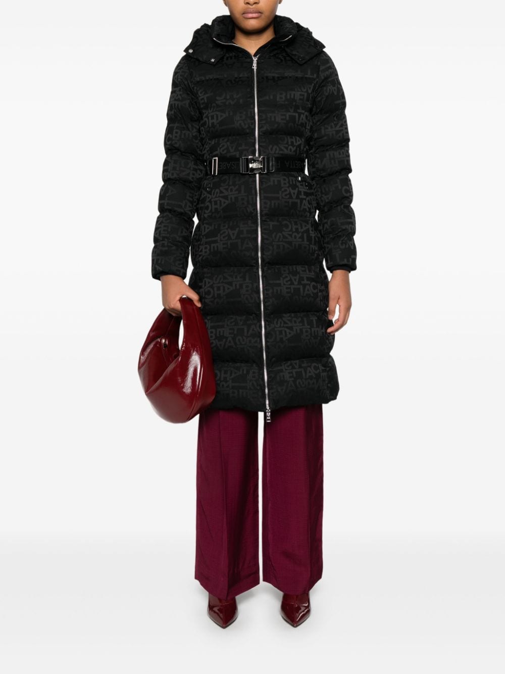 Shop Elisabetta Franchi Monogram Coat In Black