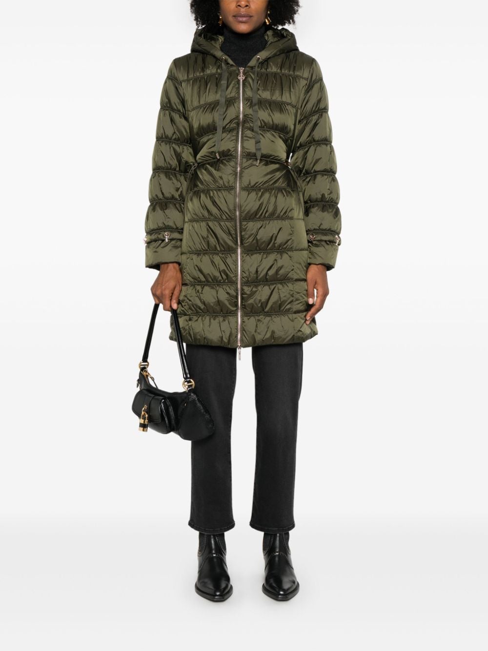 Shop Liu •jo Quilted Coat In Green