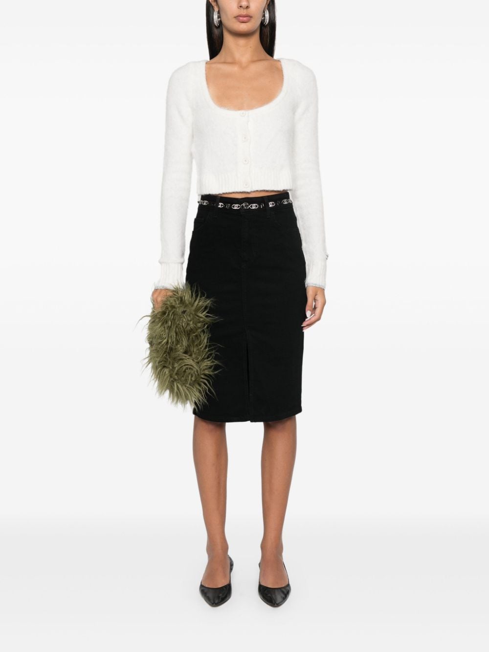 Shop Pinko Cropped Cardigan In White