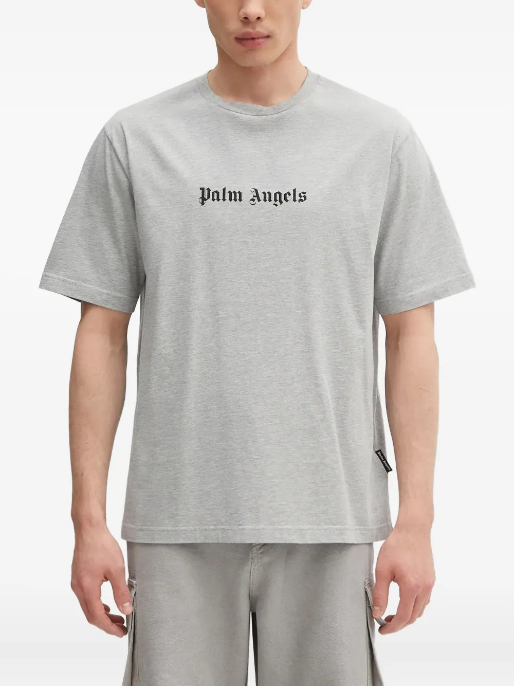 Palm Angels T-shirt met logoprint 0810 GREY MELANGE BLACK