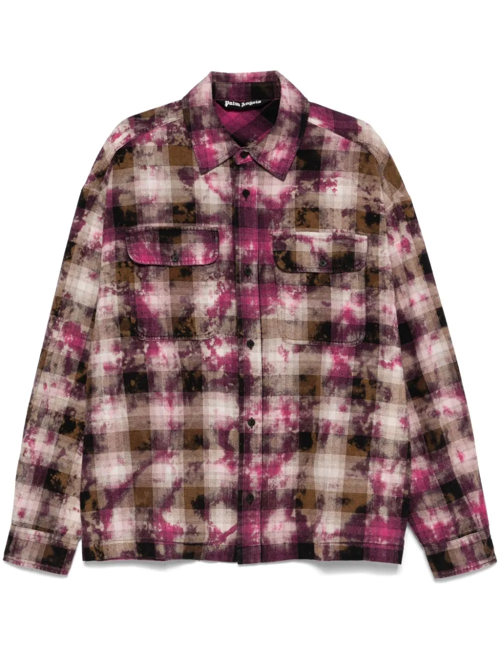 Shop Palm Angels Curved-logo Check Shirt In 3203 Fuchsia - Off White