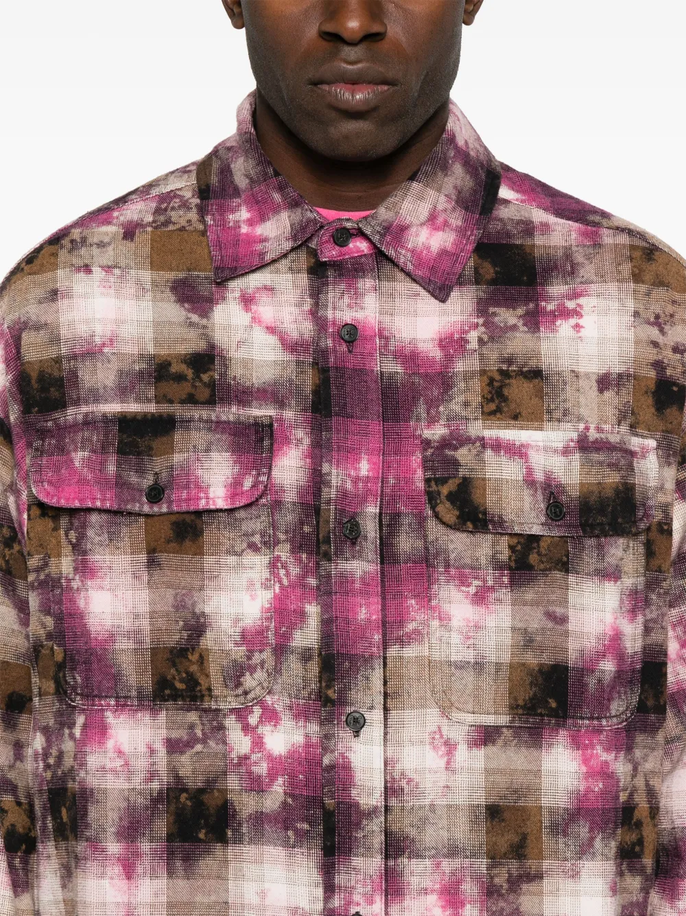 Shop Palm Angels Curved-logo Check Shirt In 3203 Fuchsia - Off White