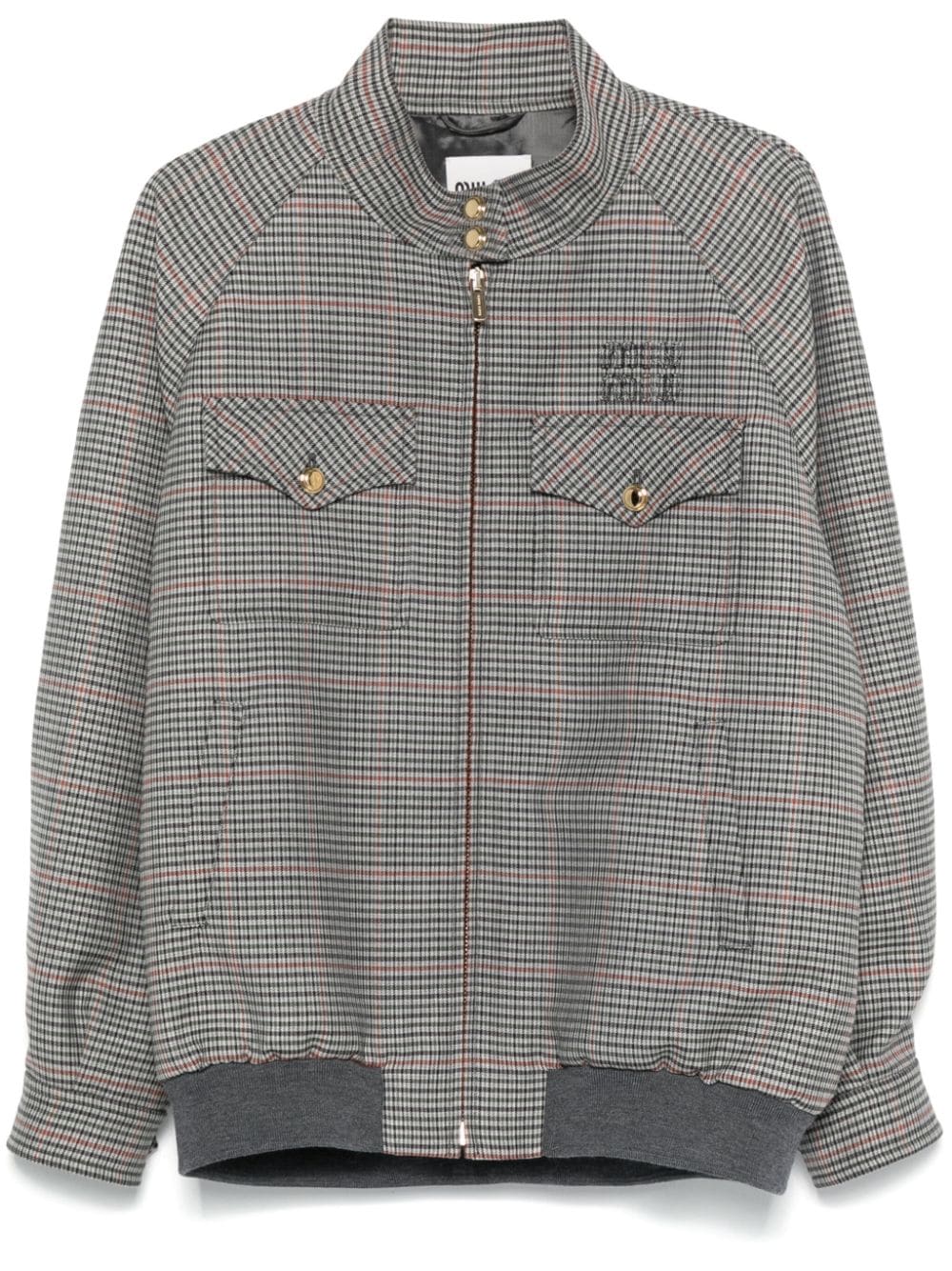 Miu Miu Checked Bomber Jacket In Grey