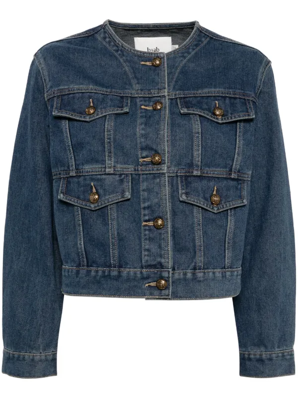 b+ab Collarless Denim Jacket Blue FARFETCH IN