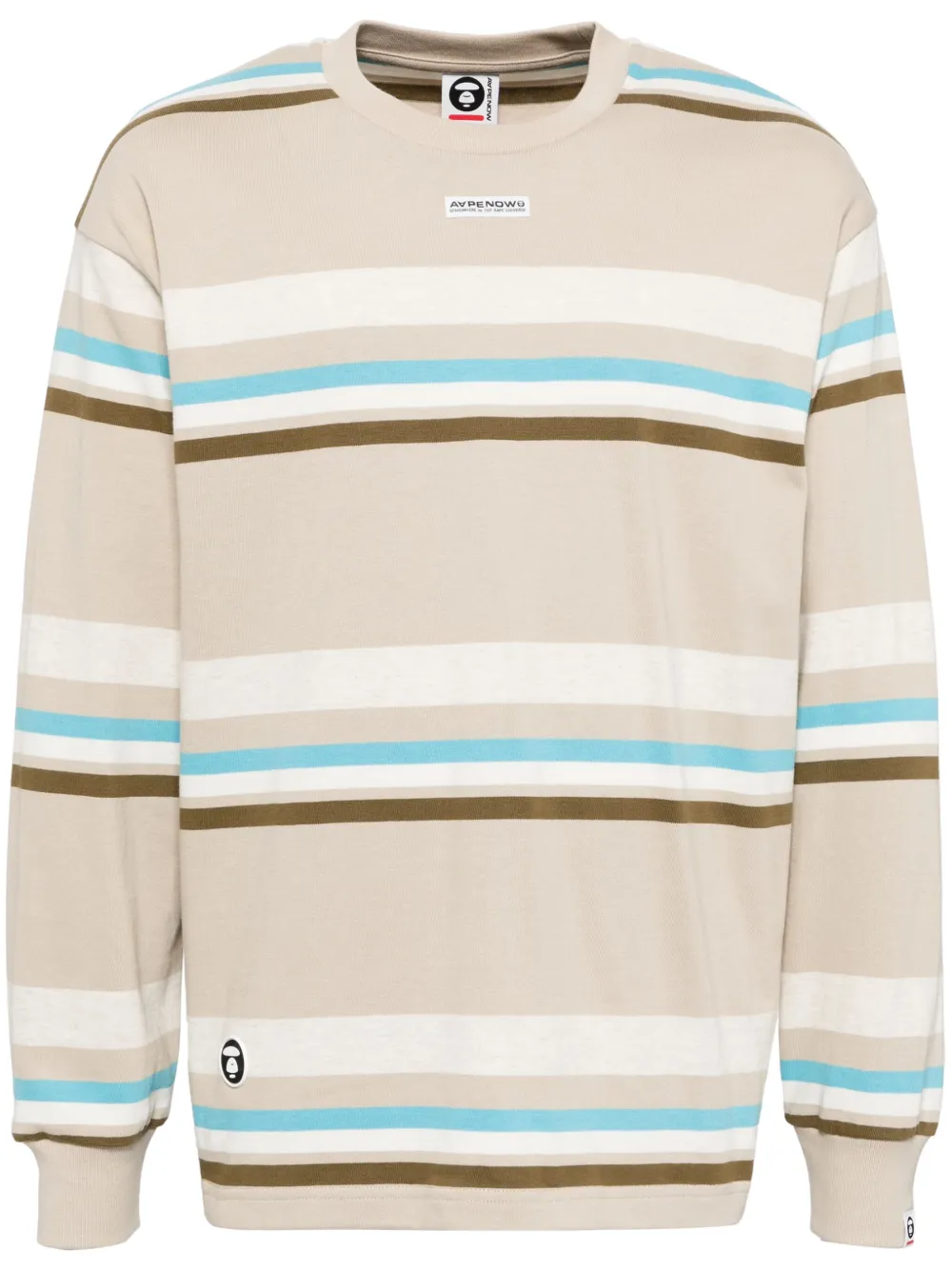 Shop Aape By A Bathing Ape Horizontal-stripes Long-sleeves T-shirt In Neutrals