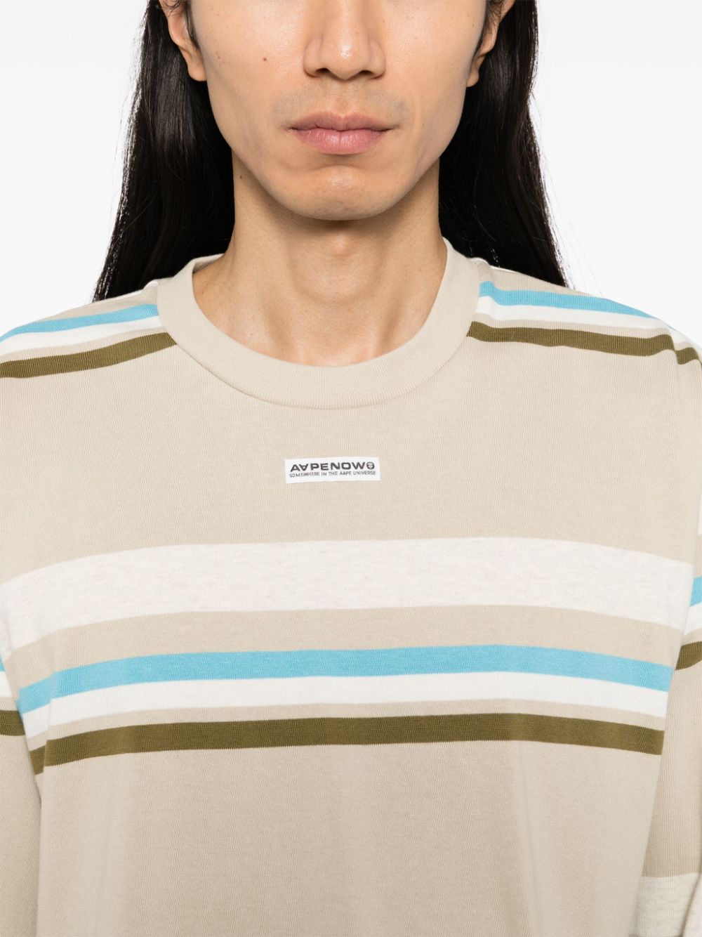 Shop Aape By A Bathing Ape Horizontal-stripes Long-sleeves T-shirt In Neutrals