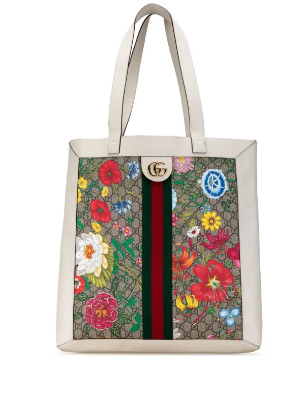 Gucci Pre Owned 2016 2023 GG Supreme Flora Ophidia Tote Bag White FARFETCH IE