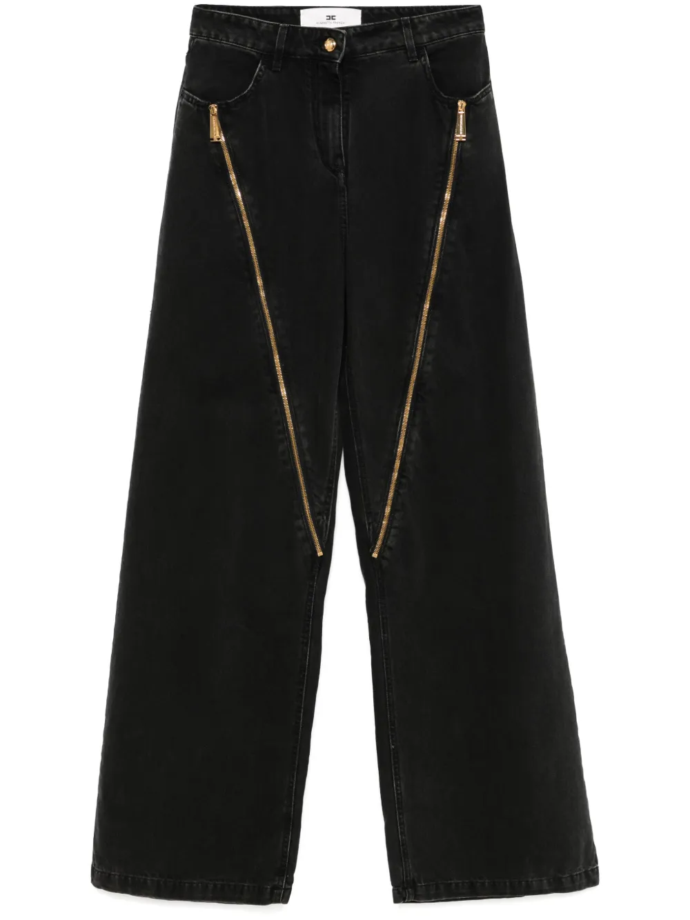Elisabetta Franchi Jeans met wijde pijpen en rits Zwart