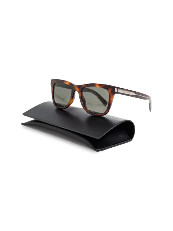 Saint Laurent Eyewear logo engraved Sunglasses Brown FARFETCH AE
