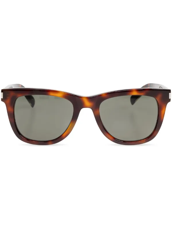 Saint Laurent Eyewear logo engraved Sunglasses Brown FARFETCH AE