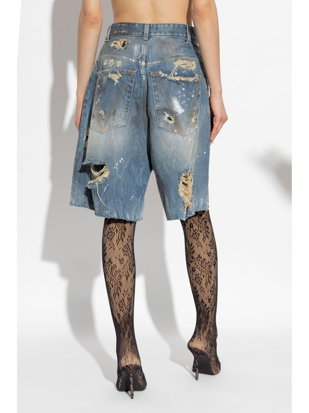 Shop Vetements Distressed Denim Shorts In Blue