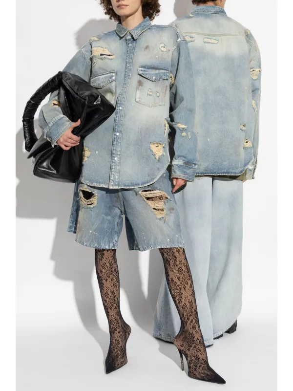 VETEMENTS ダメージ デニムシャツ | ブルー | FARFETCH JP