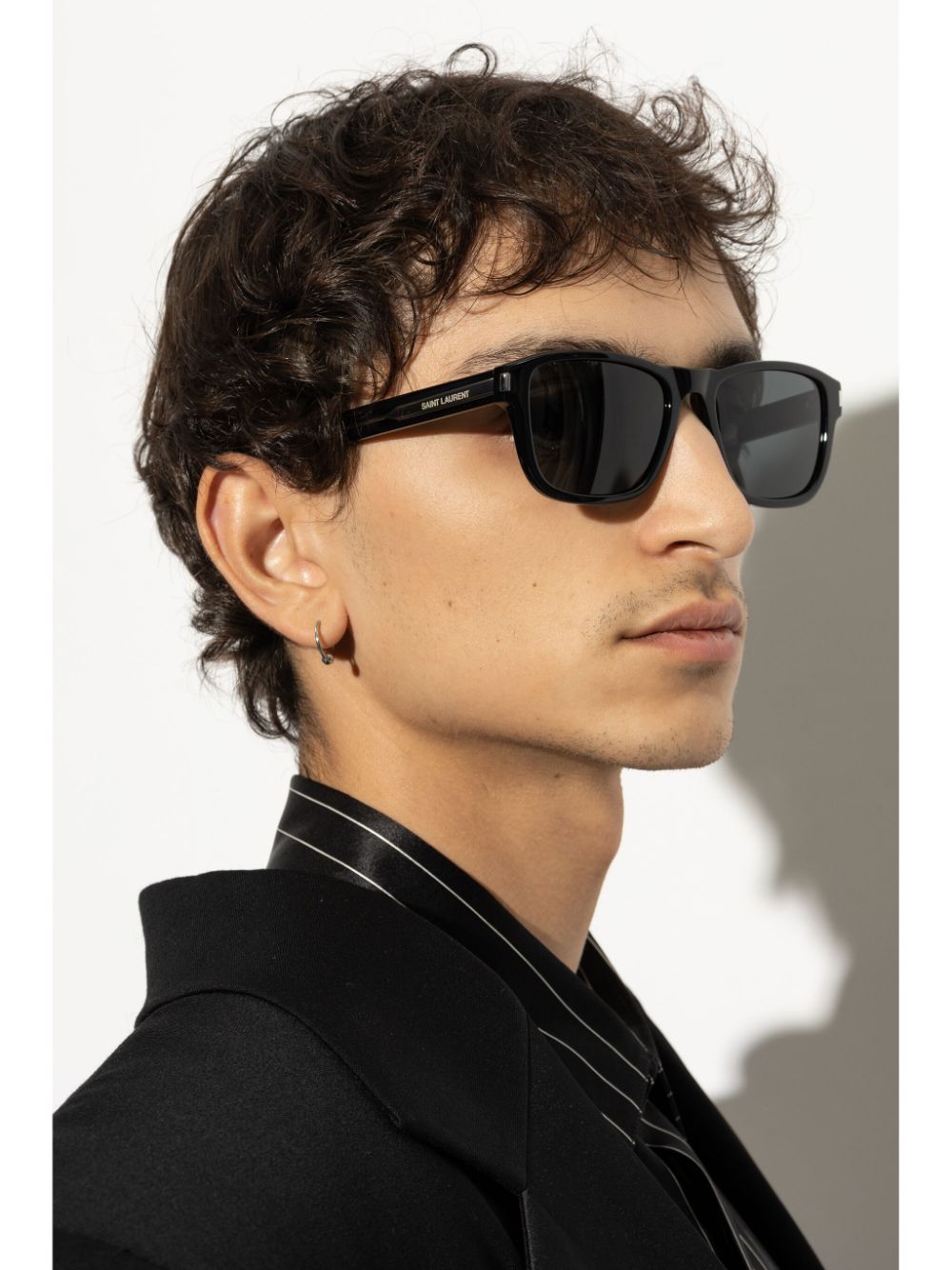 Shop Saint Laurent Logo-plaque Square-frame Sunglasses In Black