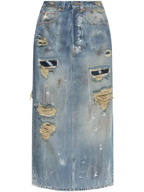 VETEMENTS distressed maxi denim skirt