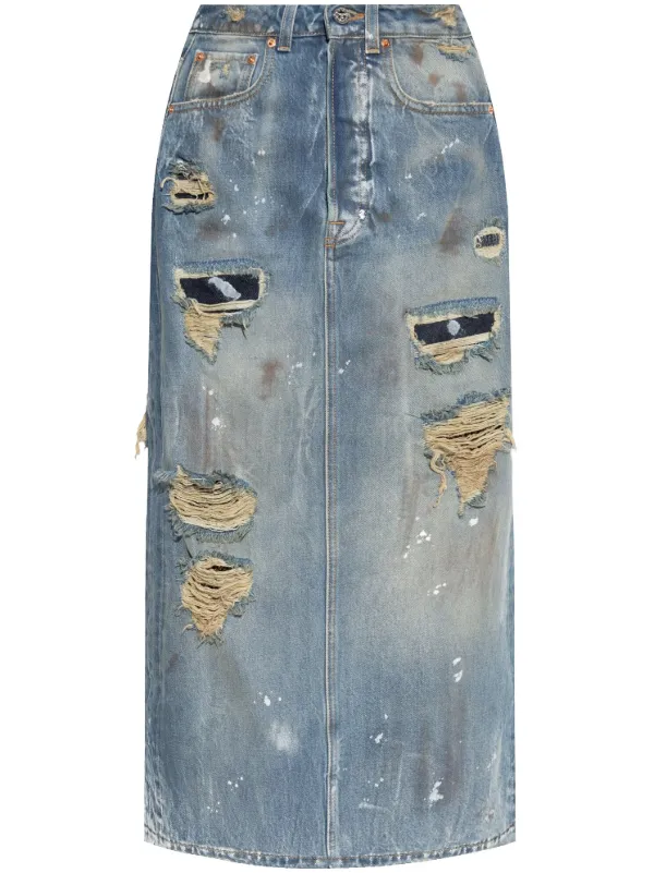 VETEMENTS Distressed Maxi Denim Skirt Blue FARFETCH NZ