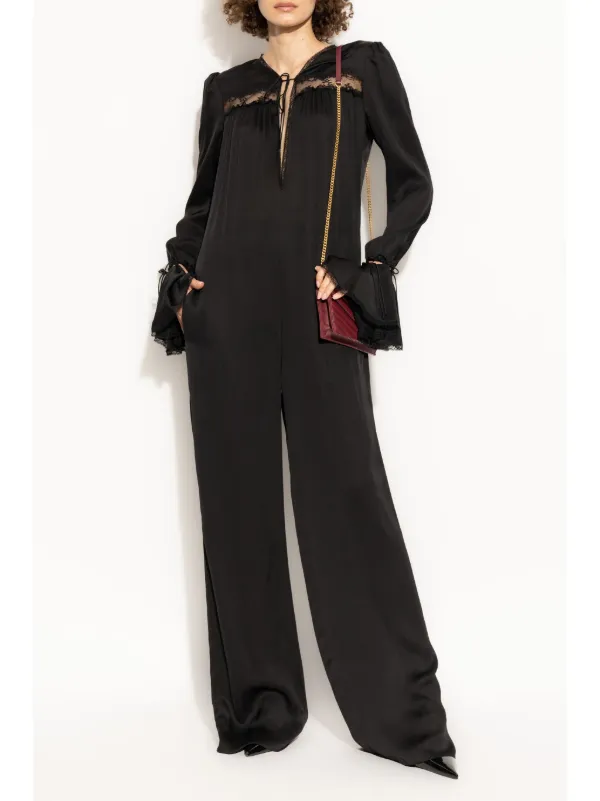 【送料&関税込】Saint Laurent Black Drill Jumpsuit Saint Laurent Hooded Jumpsuit in Noir | FWRD