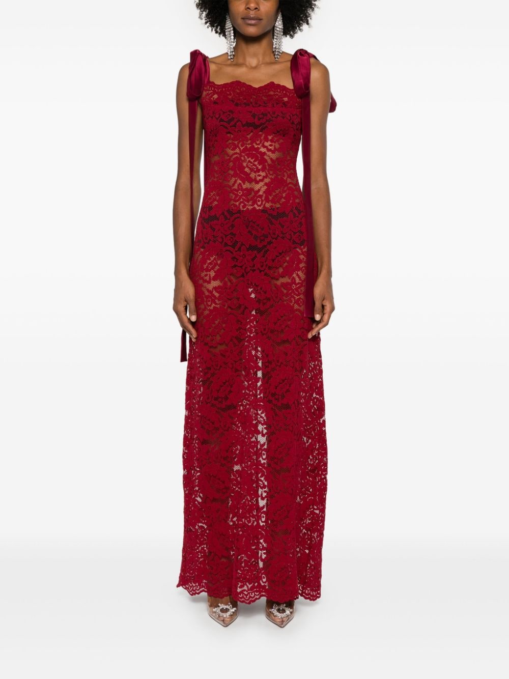 Shop Atu Body Couture X Rue Ra Corded-lace Maxi Dress In Red