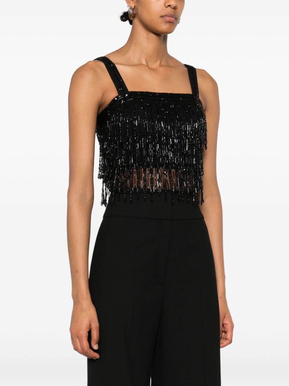 Shop Elisabetta Franchi Bead-embellished Cropped Top In 黑色