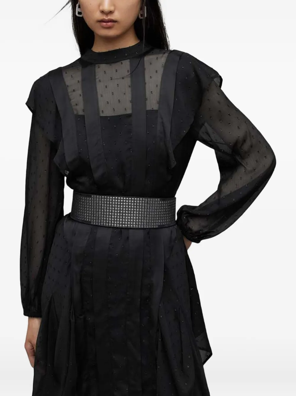 AllSaints ラッフルディテール シアードレス - ブラック AllSaints ラッフルディテール シアードレス - ブラック