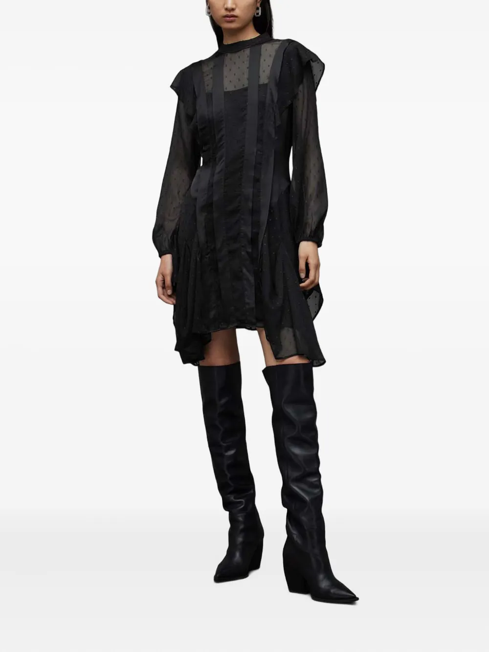 AllSaints Midi-jurk met ruches - Zwart