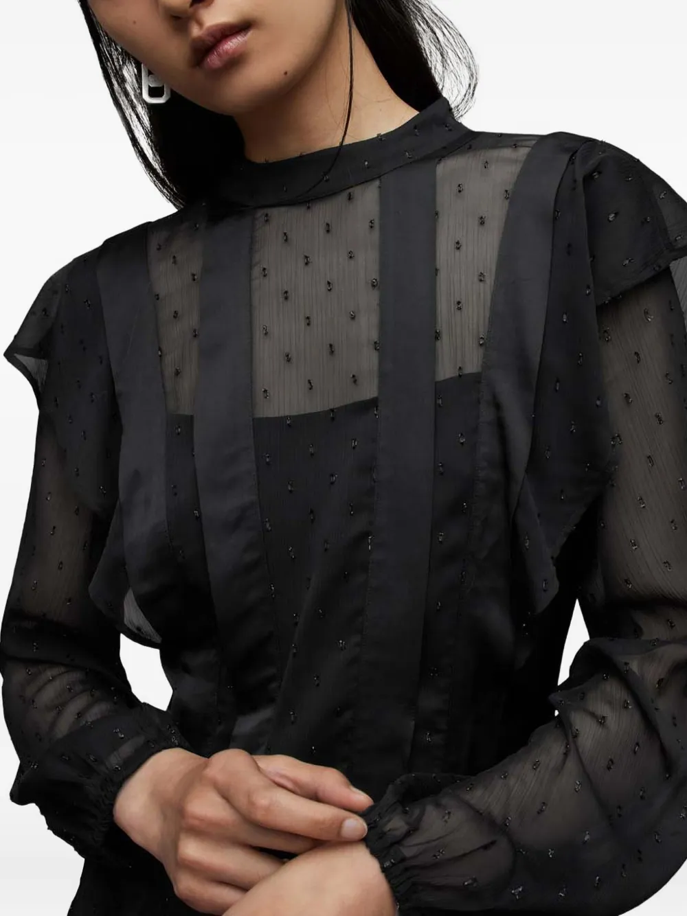 AllSaints Midi-jurk met ruches Zwart