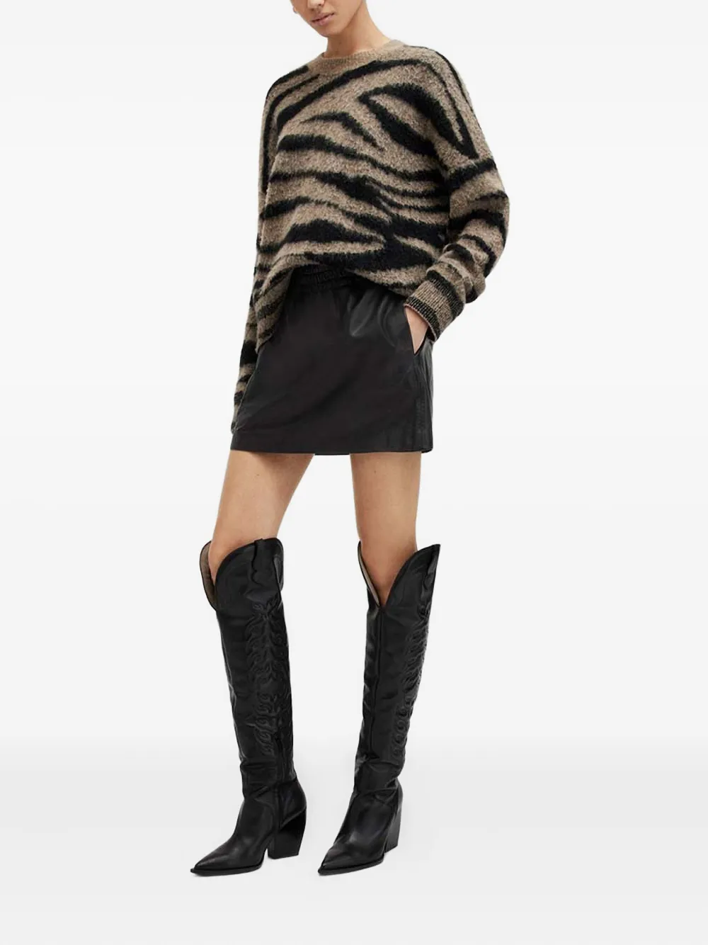 AllSaints Leren mini-rok met elastische tailleband - Zwart