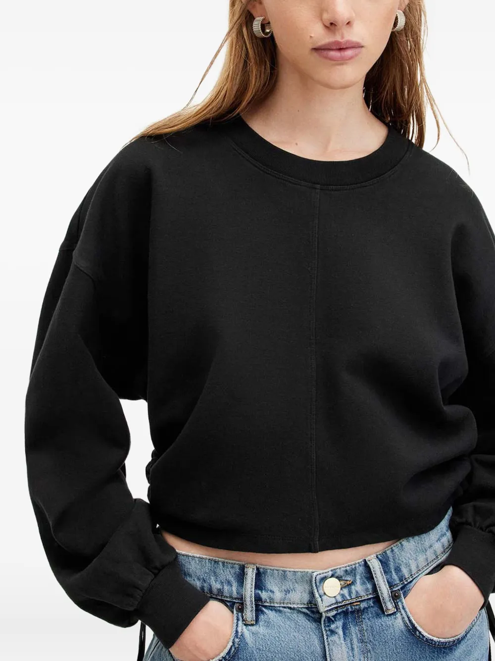 Allsaints Mira Drawstring-detail Sweatshirt In Black
