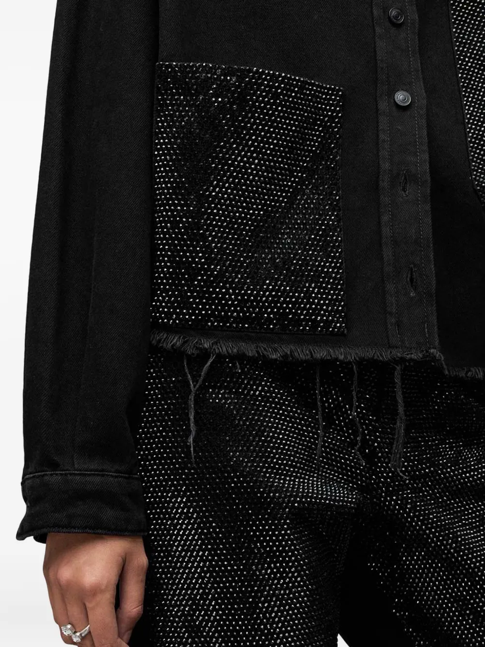 Allsaints Nicky Embellished-pocket Denim Shirt In Black