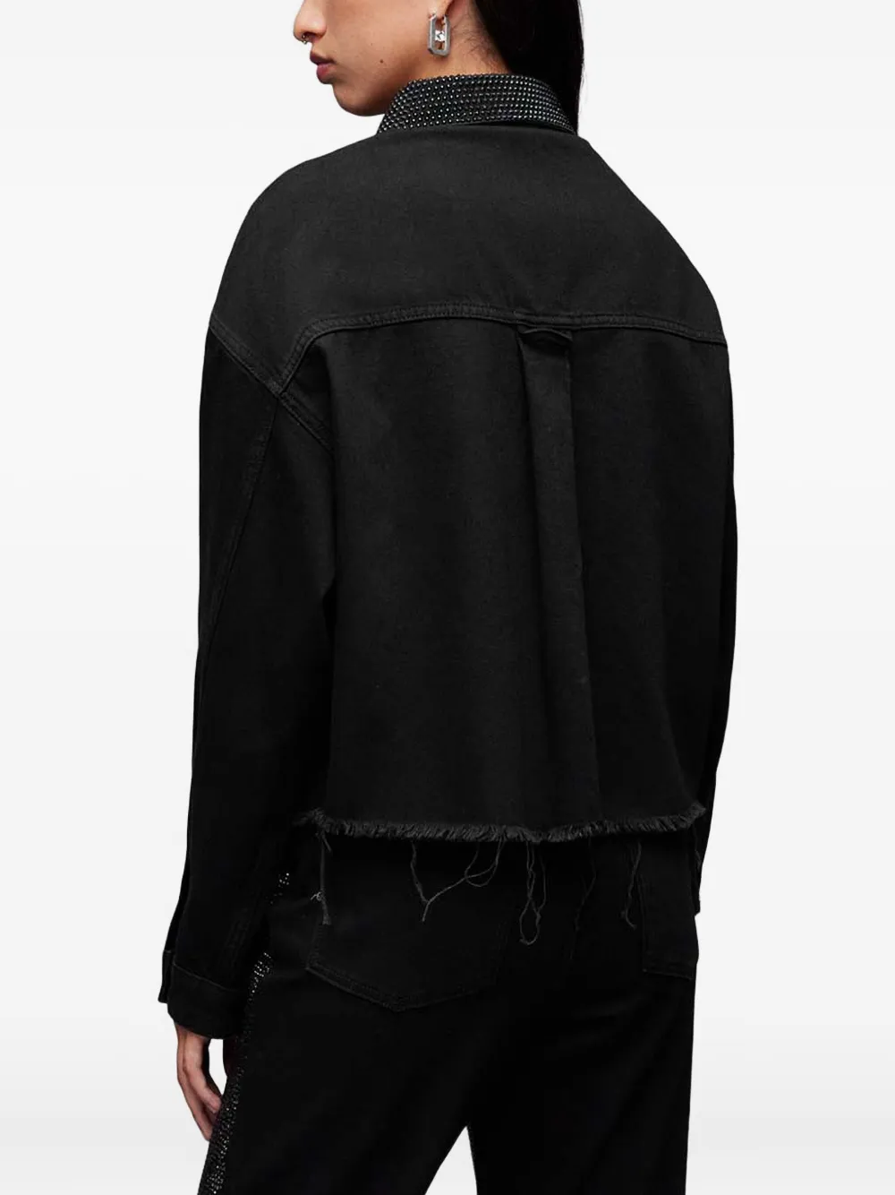 Allsaints Nicky Embellished-pocket Denim Shirt In Black