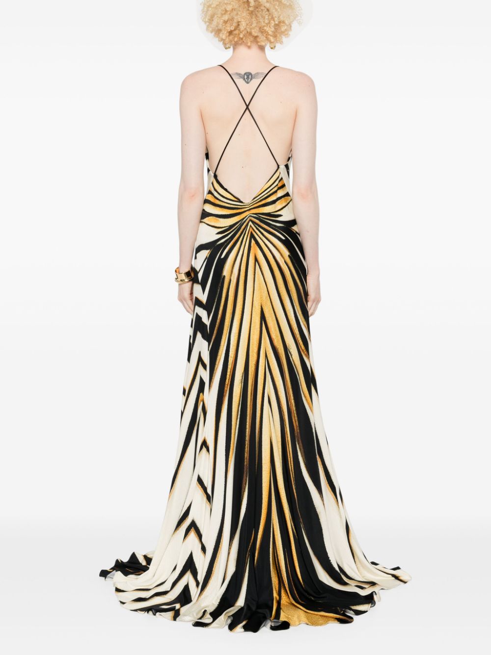 Shop Roberto Cavalli Ray Of Gold-print Maxi Dress In Black