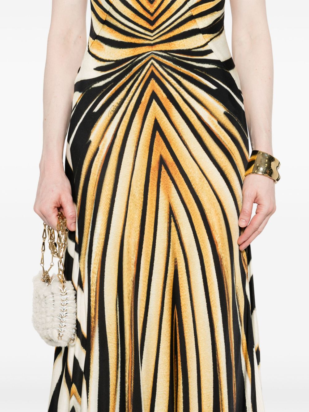 Shop Roberto Cavalli Ray Of Gold-print Maxi Dress In Black