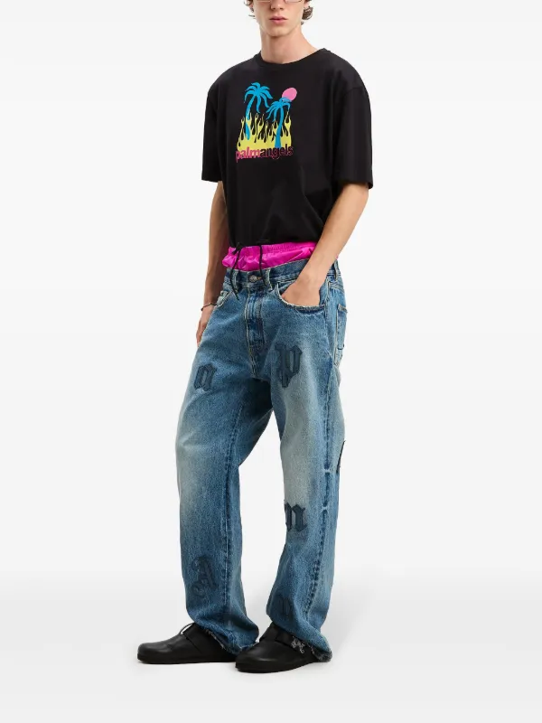 国内発 Palm Angels ロゴバーニングオアシスコットン半袖Tシャツ Palm Angels Burning Oasis Tシャツ | ブラック | FARFETCH JP